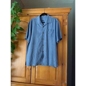 Tommy Bahama 100% Silk Embossed Jacquard Camp Shirt – Blue